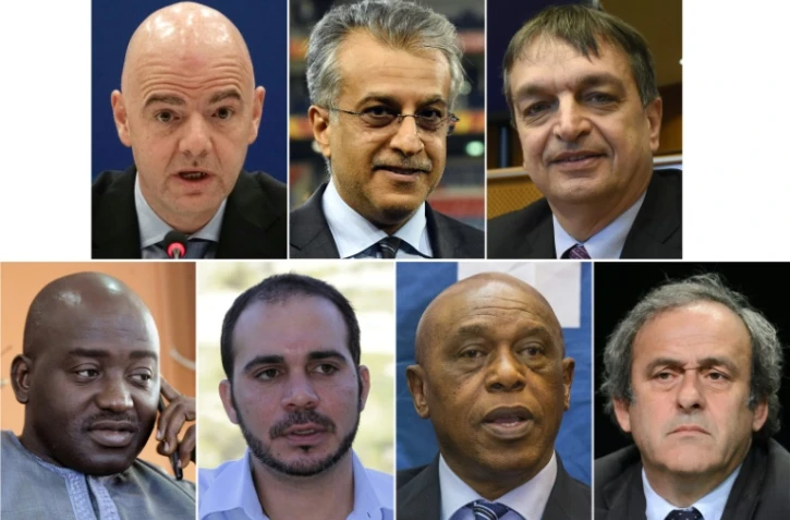 Photo montage des 7 candidats à la présidence de la Fifa, le 28 octobre 2015 à Paris