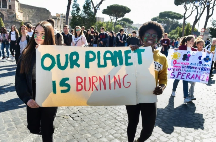 Des étudiants manifestent pour appeler les dirigeants à agir contre le changement climatique, le 15 mars 2019 à Rome