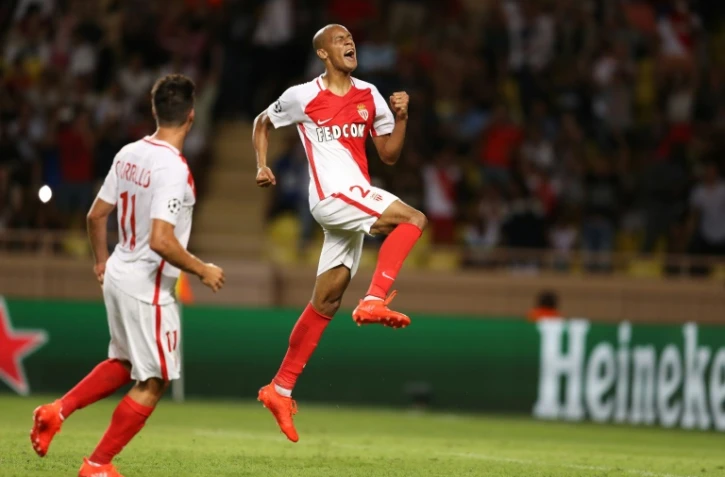 Le défenseur brésilien de Monaco Fabinho fête son penalty réussi face à Villarreal, le 23 août 2016 à Louis-II