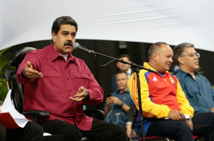Le président vénézuélien  Nicolas Maduro lors d'un meeting à Caracas le 2 août 2017
