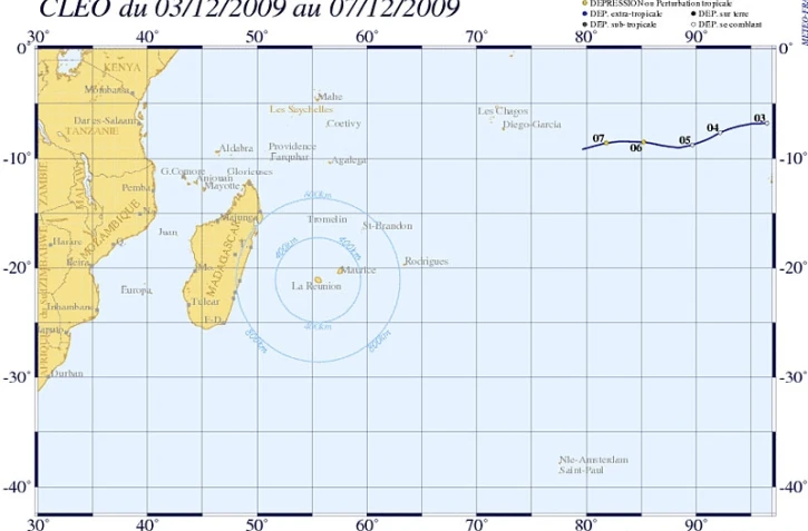 Lundi 7 décembre 2009

Trajectoire de Cléo, nouvelle tempête tropicale modérée
