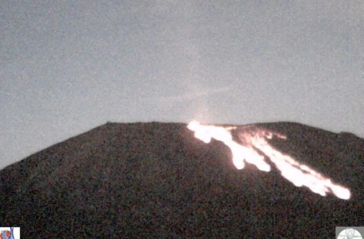 Lundi 14 décembre 2009 - L'éruption volcanique vue du piton de Bert (Photo Observatoire volcanologique)