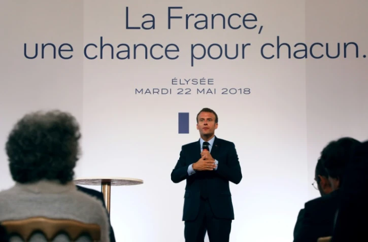 Emmanuel Macron lors de sa présentation des mesures pour les quartiers défavorisés, le 22 mai 2018 à Paris