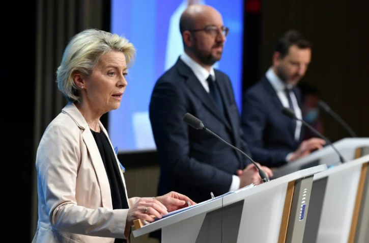 La présidente de la Commission européenne Ursula von der Leyen et le président du Conseil européen Charles Michel, le 25 mars 2022 à Bruxelles