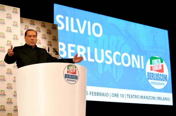 Silvio Berlusconi, patron de Forza Italia, lors d'un meeting de campagne, le 25 février 2018 à Milan