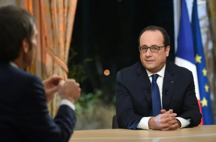 François Hollande face à David Pujadas lors d'une interview à France 2 et TF1 le 11 février 2016 à l'Elysée à Paris