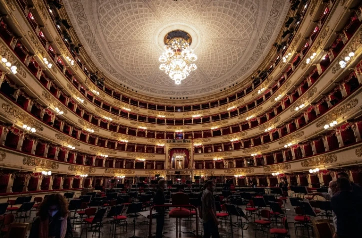 L'auditorium de la
Scala avant une répétition à Milan, le 7 mai 2021