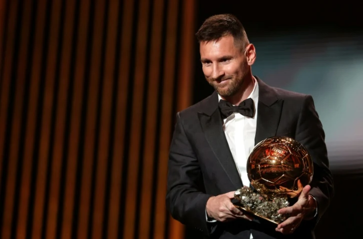 L'Argentin Lionel Messi lauréat du Ballon d'Or lors de la cérémonie de remise du trophée au Théâtre du Châtelet le 30 octobre 2023 à Paris