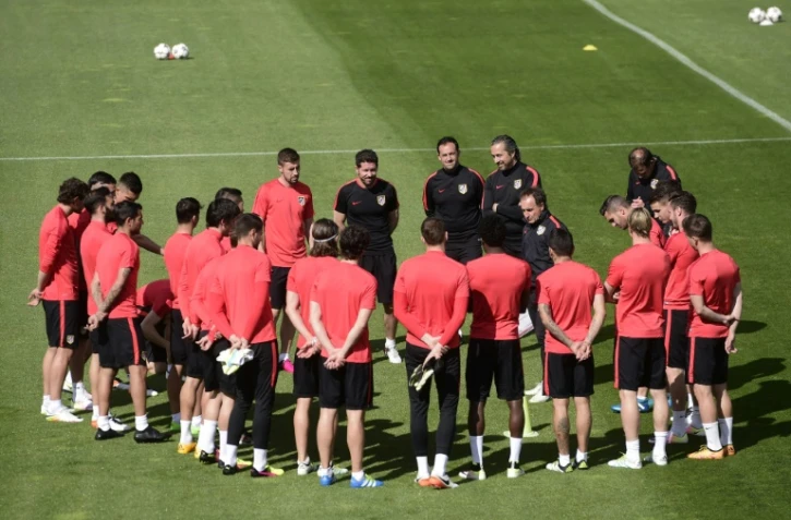 Les joueurs de l'Atletico, le 26 avril 2016 à l'entraînement à Madrid
