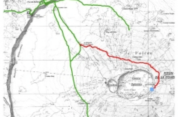 Tracé du nouveau sentier qui ouvert au public mène au cratère Dolomieu