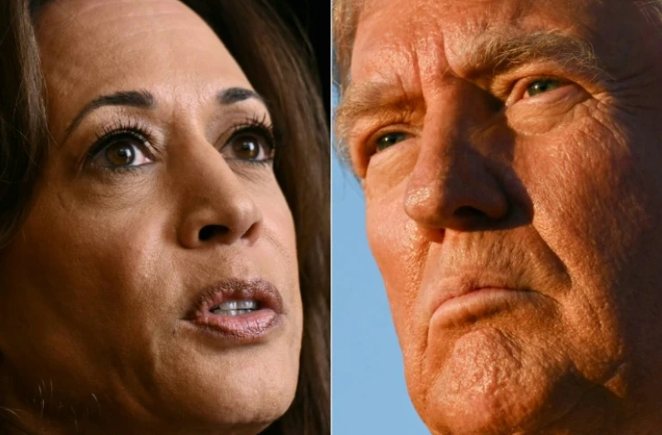La vice-présidente américaine Kamala Harris à Washington, le 25 octobre 2024, et l'ex-président américain Donald Trump à Butler, en Pennsylvanie, le 5 octobre 2024