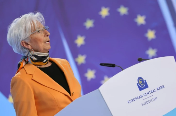 La présidente de la Banque centrale européenne Christine Lagarde, lors d'une conférence de presse, à Francfort, le 6 mars 2025