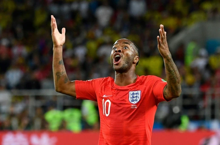 L'attaquant anglais Raheem Sterling  face aux Colombiens en 8e de finale du Mondial, le 3 juillet 2018 à Moscou