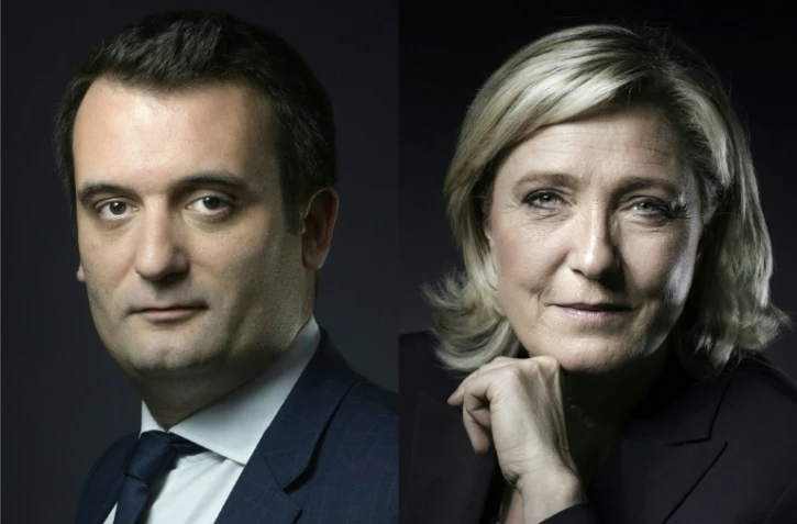 COMBO de photographies avec à gauche le vice-président du FN Florian Philippot, le 13 mai 2016 à Paris et la présidente du Front national Marine Le Pen le 17 octobre 2016 à Nanterre