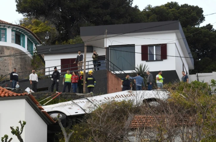 Le bus accidenté à Caniço dans le sud-est de l'île de Madère, le 17 avril 2019