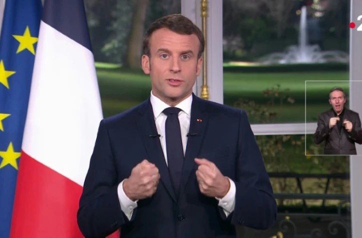 Le président Emmanuel Macron lors de ses voeux à l'Elysée le 31 décembre 2019
