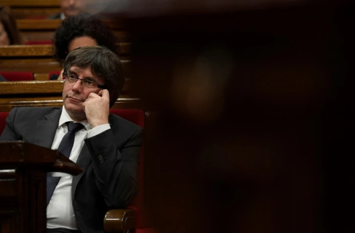 Le président catalan Carles Puigdemont, au Parlement catalan à Barcelone, le 26 octobre 2017