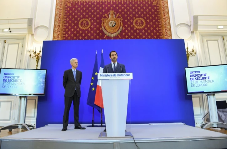 Le ministre de l'Intérieur Christophe Castaner et le préfet de police de Paris Didier Lallement, lors d'une conférence de presse, le 30 avril 2019 à Paris