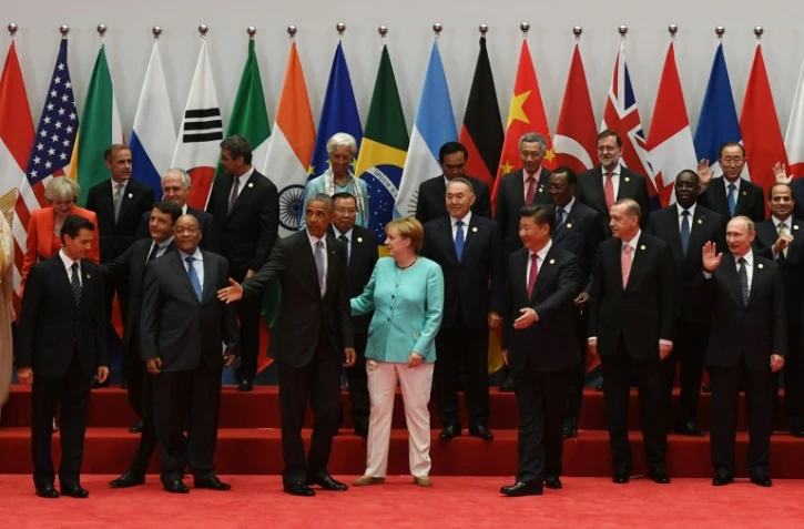 Photo de famille des dirigeants participant au G20le 4 septembre 2016 à Hangzhou