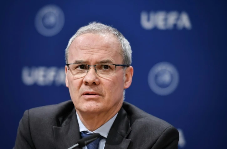 Giorgio Marchetti, secrétaire général adjoint de l'UEFA, en conférence de presse au siège de l'instance européenne, le 4 décembre 2019 à Nyon