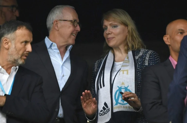 L'homme d'affaires américain Frank McCourt avec Margarita Louis-Dreyfus, alors propriétaire de l'OM, le 18 septembre 2016 à Marseille