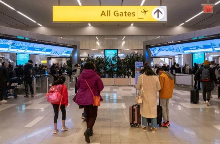 Des voyageurs à l'aéroport de LaGuardia, le 24 décembre 2021 à New York