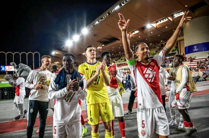La joie des Monégasques, larges vainqueurs de l'Etoile Rouge de Belgrade, en Ligue des champions, le 22 octobre 2024 au Stade Louis-II