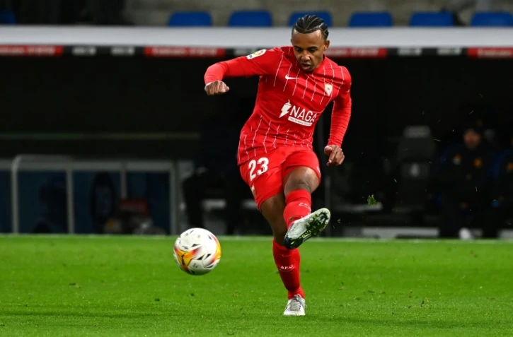 Jules Koundé, sous le maillot du Séville FC contre le Real en championnat, le 28 novembre 2021 à Madrid 