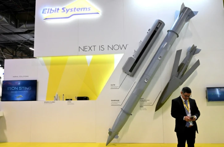 L'entreprise de technologie militaire israélienne Elbit Systems le 16 juin 2022, au salon Eurostarory à Villepinte, en Seine-Saint-Denis