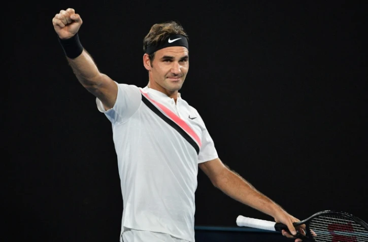Le Suisse Roger Federer après sa victoire face à l'Allemand Jan-Lennard Struff à l'Open d'Australie, le 18 janvier 2018 à Melbourne