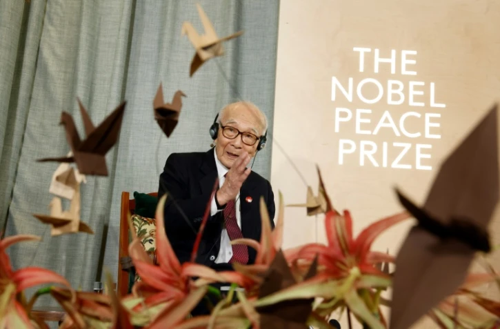 Terumi Tanaka, représentant du groupe japonais de survivants de la bombe atomique Nihon Hidankyo, donne une conférence de presse, le 9 décembre 2024 à Oslo