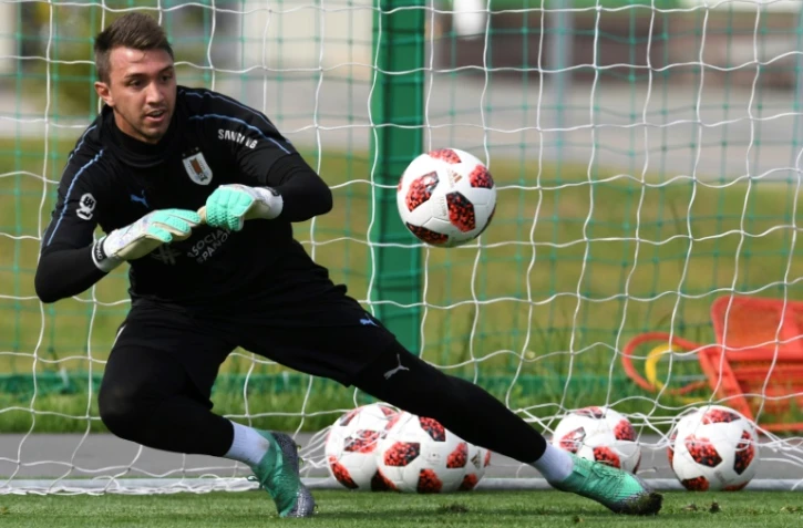 Le gardien de l'Uruguay Fernando Muslera, lors d'une séance d'entraînement à Nijni Novgorod, le 5 juillet 2018, à la veille du match contre la France