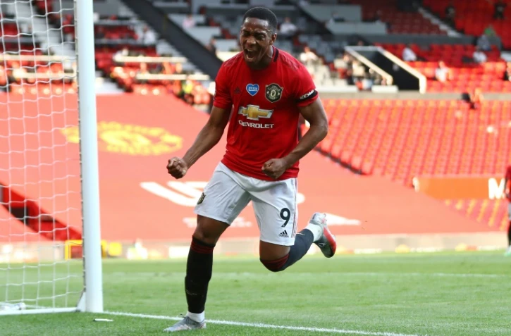 L'attaquant français de Manchester United, Anthony Martial, auteur d'un triplé lors du match de Premier League à domicile face à Sheffield, le 24 juin 2020