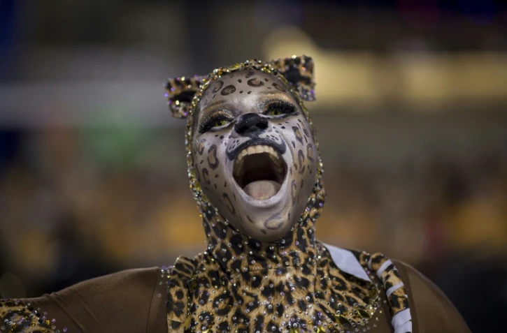 Une personne de l'école de samba de Mangueira défile à Rio lors du Carnaval, le 12 février 2018