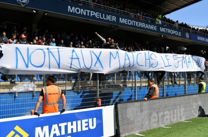 Les supporteurs de Montpellier déploient une banderole le 5 mai 2019 pour réclamer qu'aucun match n'ait plus lieu ce jour-là, en respect pour la mémoire des morts de Furiani, le 5 mai 1992
