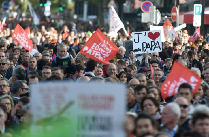 Des manifestants opposés à la PMA pour toutes le 6 octobre 2019 à Paris