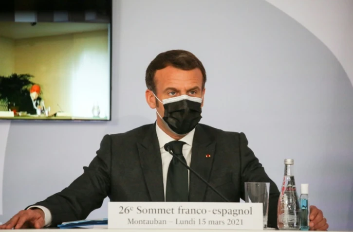 Le président français Emmanuel Macron à Montauban le 15 mars 2021