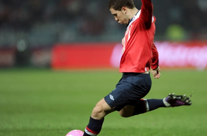 La star belge Eden Hazard, sous le maillot de Lille, lors d'un match de Ligue 1 contre Valenciennes à Villeneuve-d'Ascq, le 18 mars 2012 