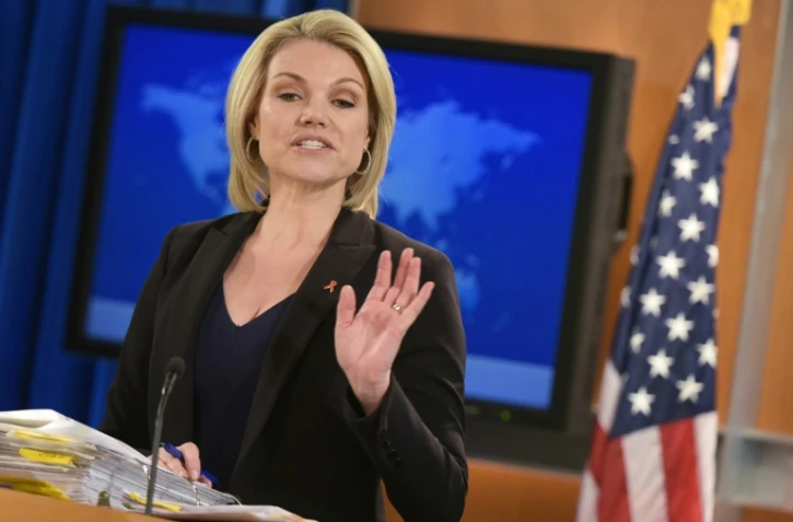 La porte-parole du département d'Etat Heather Nauert lors d'une conférence de presse le 30 novembre 2017 à Washington DC