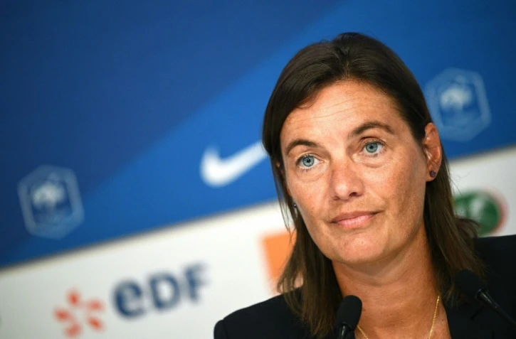 Corinne Diacre en conférence de presse pour l'annonce de sa première liste en vue du Mondial le 21 août 2018