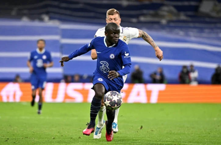 Le milieu international français N'Golo Kanté lors d'un match de Ligue des champions entre son équipe de Chelsea et le Real Madrid, le 12 avril 2023 au stade Siantago Bernabéu