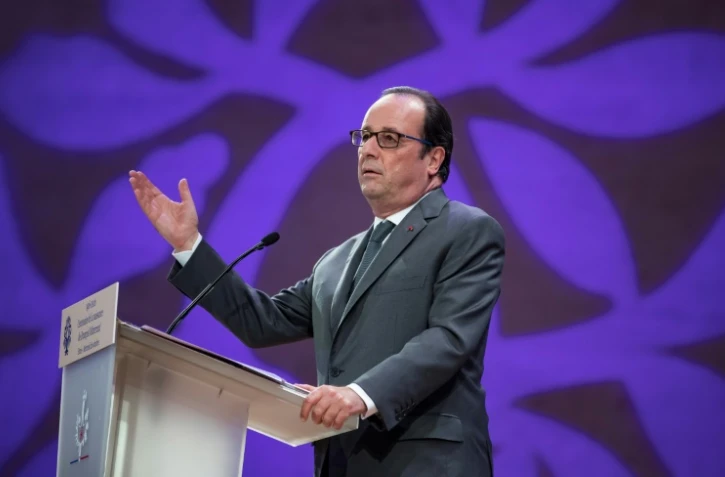 François Hollande lors d'un hommage à François Mitterrand le 26 octobre 2016 au musée du Louvre à Paris