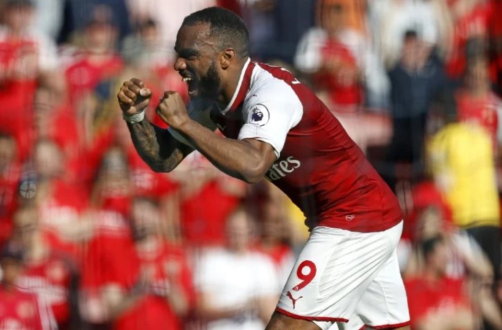 L'attaquant français d'Arsenal Alexandre Lacazette vient de marquer contre Burnley en Premier League, le 6 mai 2018 à Londres