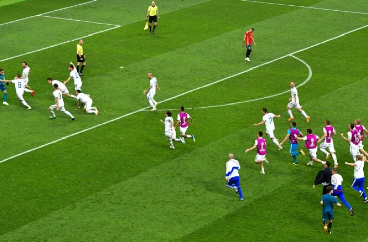 L'explosion de joie des Russes à l'issue de leur qualification pour les quarts du Mondial aux dépens de l'Espagne, le 1er juillet 2018 à Moscou