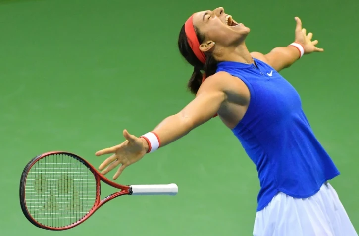 La Française Caroline Garcia victorieuse de la Belge Elise Mertens en Fed Cup, le 10 février 2019 à Liège 