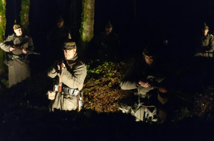 Répétition en costumes dans le bois des Caures, le 20 février 2016, la veille de la commémoration officielle de la bataille de Verdun