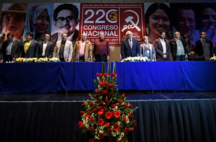 Les membres dirigeants des Forces armées révolutionnaires de Colombie (Farc), lors du XXIIe Congrès du Parti communiste colombien le 13 juillet 2017 à Bogotá