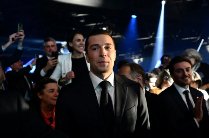 La tête de liste du Rassemblement national Jordan Bardella lors du lancement de sa campagne des élections européennes de juin, à Marseille, le 3 mars 2024