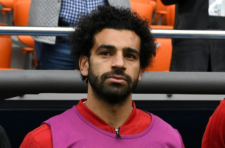 L'attaquant égyptien Mohamed Salah sur le banc lors du match contre l'Uruguay, le 15 juin 2018 à Ekaterinburg 