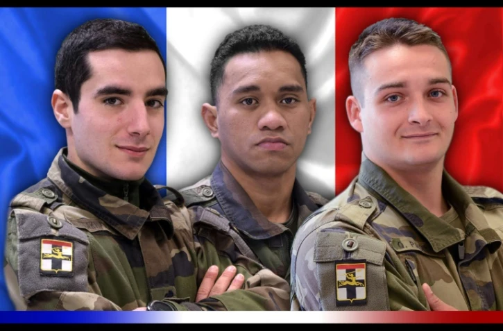 Cette photo fournie par le ministère de la Défense le 28 décembre 2020 montre les soldats (de gauche à droite) Dorian Issakhanian, Tanerii Mauri et Quentin Pauchet, tués lors d'une opération dans la région de Hombori, au Mali
